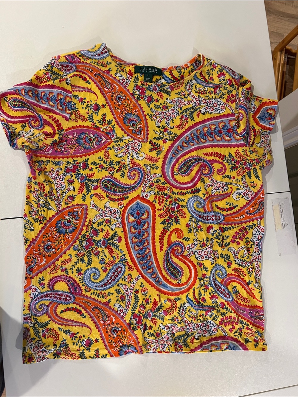 Lauren Ralph Lauren Yellow Multicolor Paisley Tee